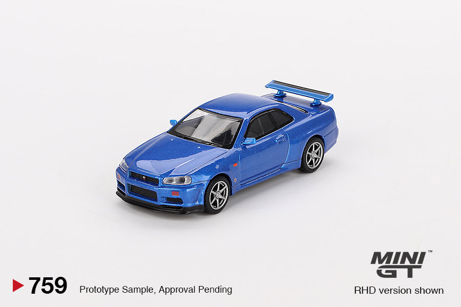 Mini GT 1:64 Nissan Skyline GT-R R34 V-Spec in Bayside Blue