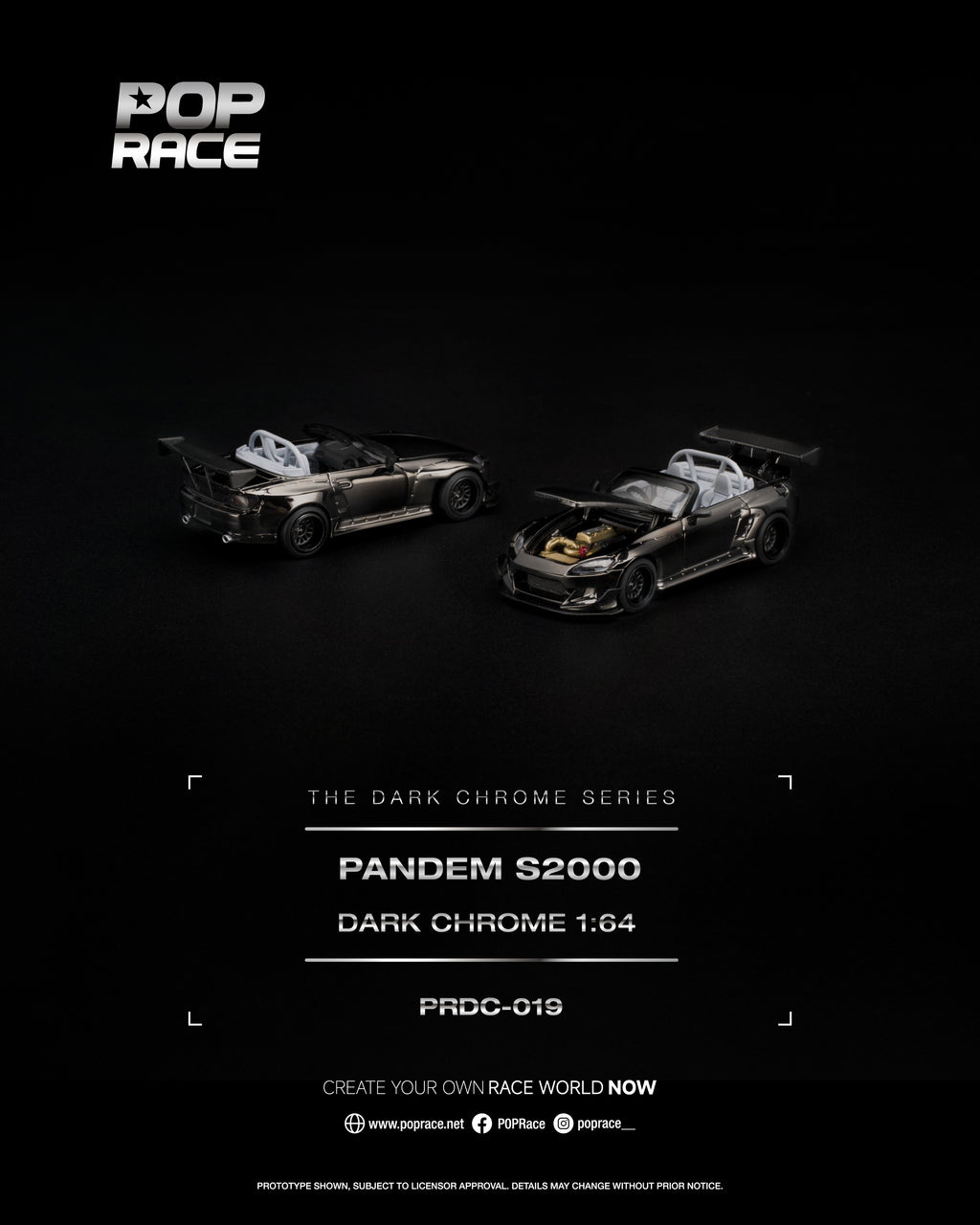 Pop Race 1:64 Pandem Honda S2000 Dark Chrome | Pre-Order
