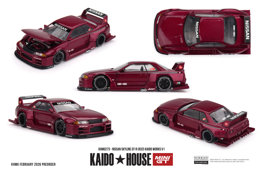 Kaido House x Mini GT Nissan Skyline GT-R R32 V1 in Burgundy | Pre-Order