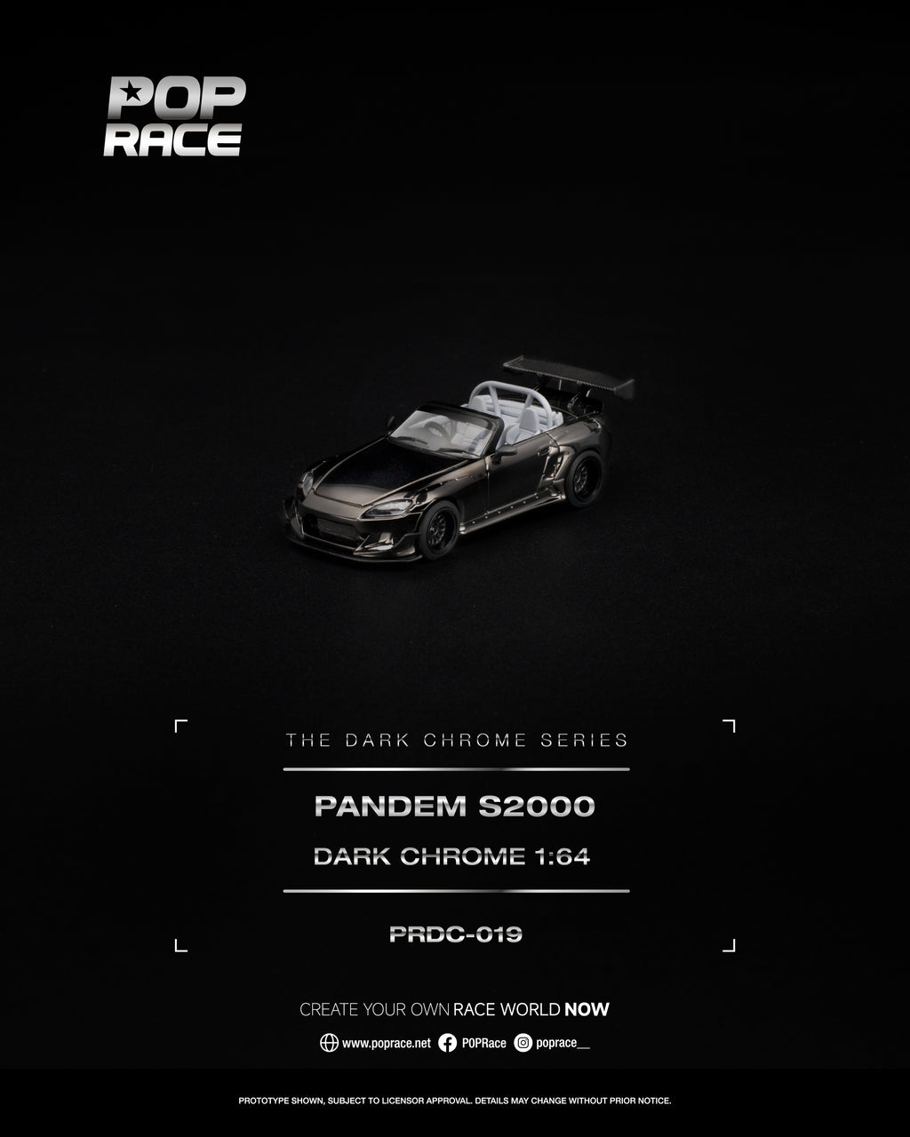 Pop Race 1:64 Pandem Honda S2000 Dark Chrome | Pre-Order