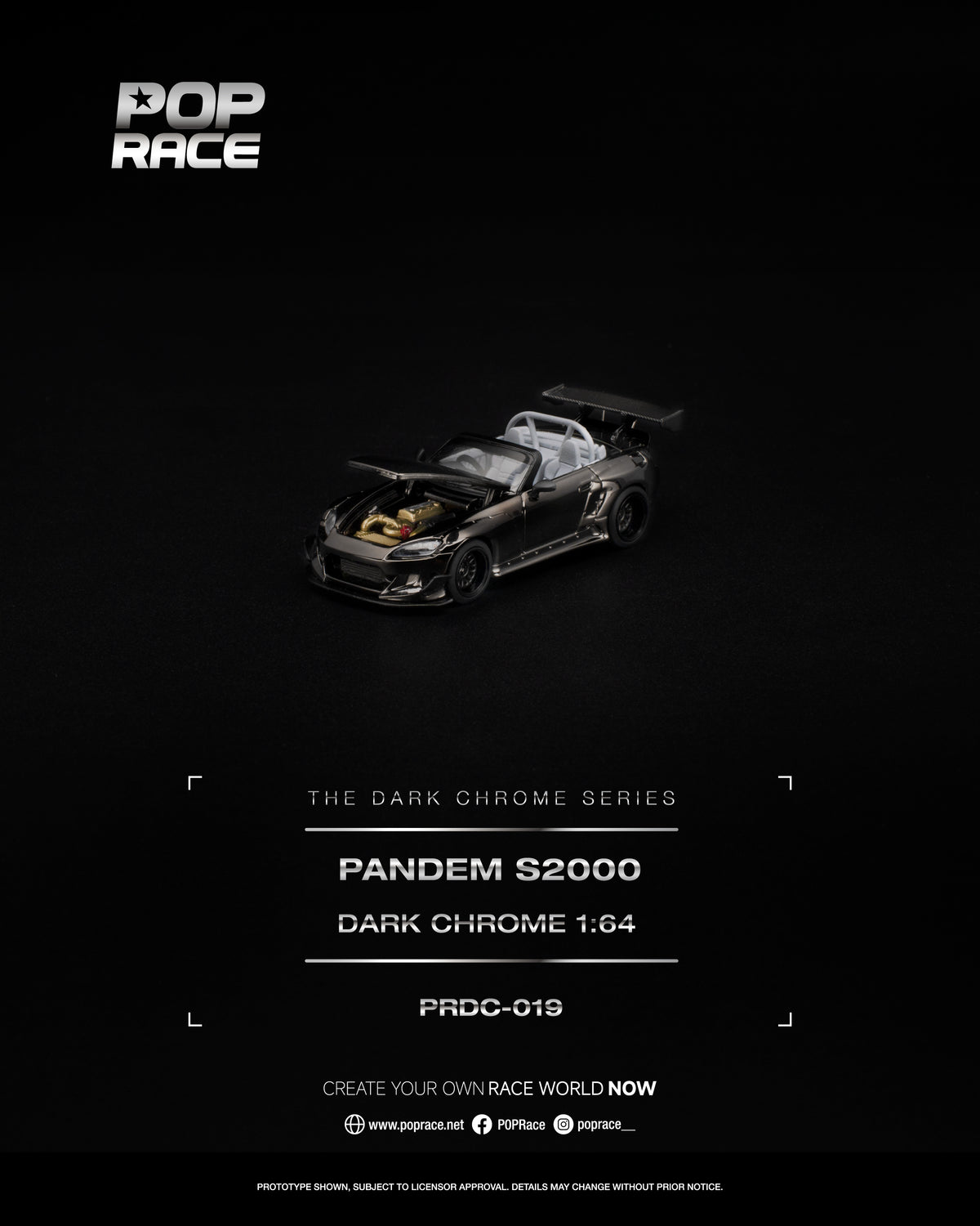 Pop Race 1:64 Pandem Honda S2000 Dark Chrome | Pre-Order