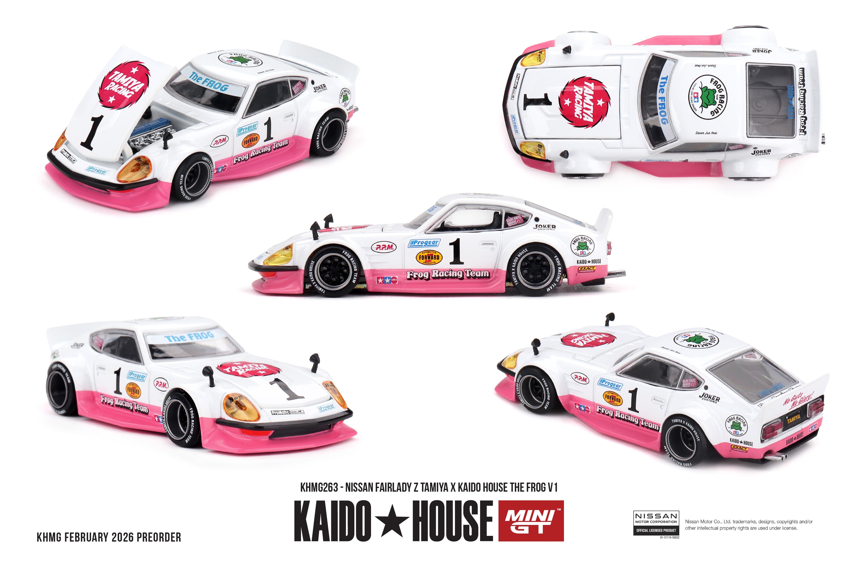 ⚪🌸 Kaido House x Mini GT Nissan Fairlady Z “The Frog” V1 in White/Pink | Pre-Order