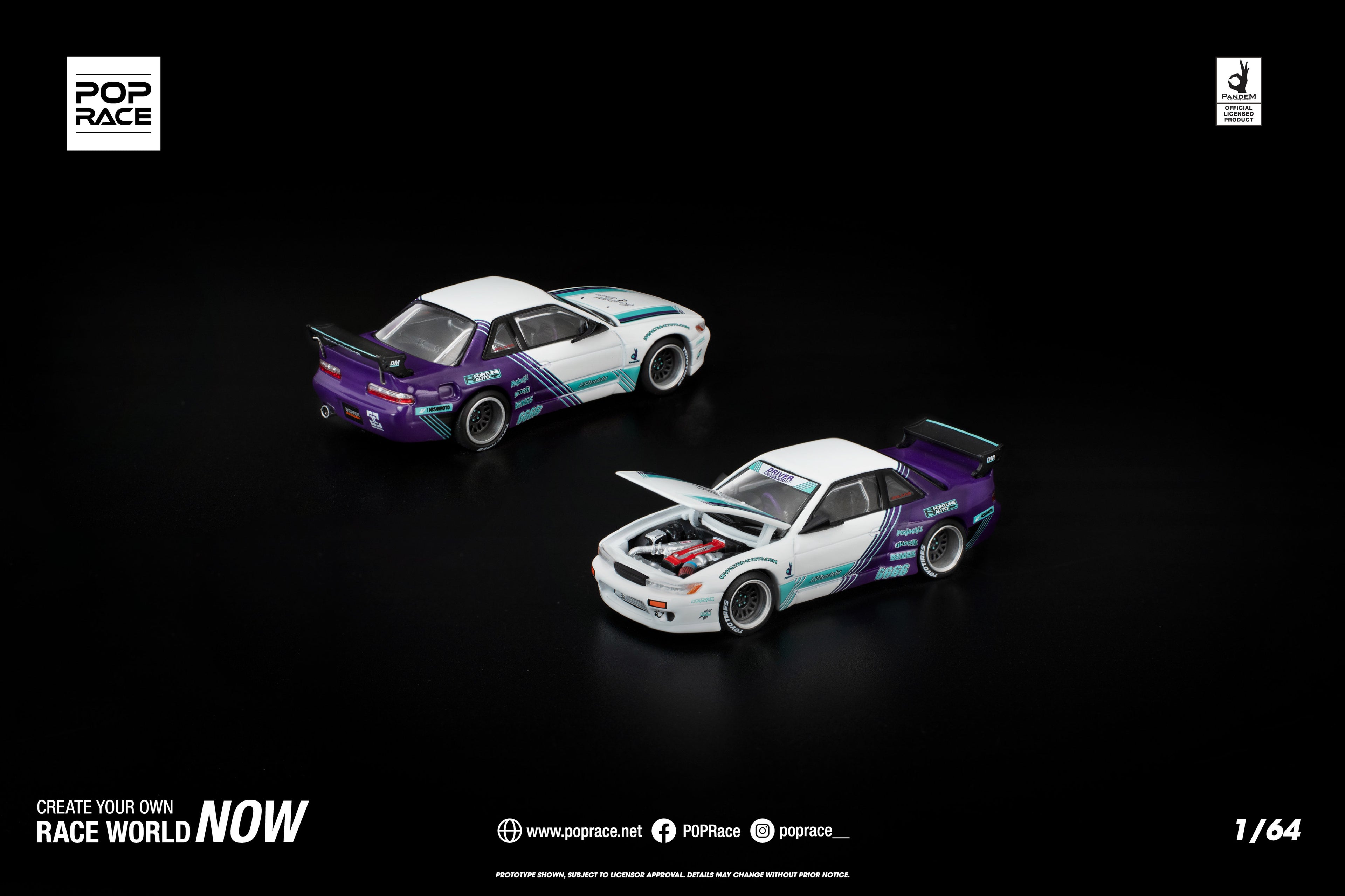 Pop Race PANDEM Nissan Silvia S13 in White Purple 1:64 | Pre-Order