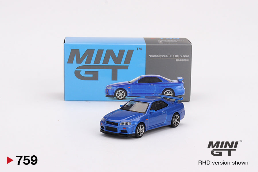 Mini GT 1:64 Nissan Skyline GT-R R34 V-Spec in Bayside Blue