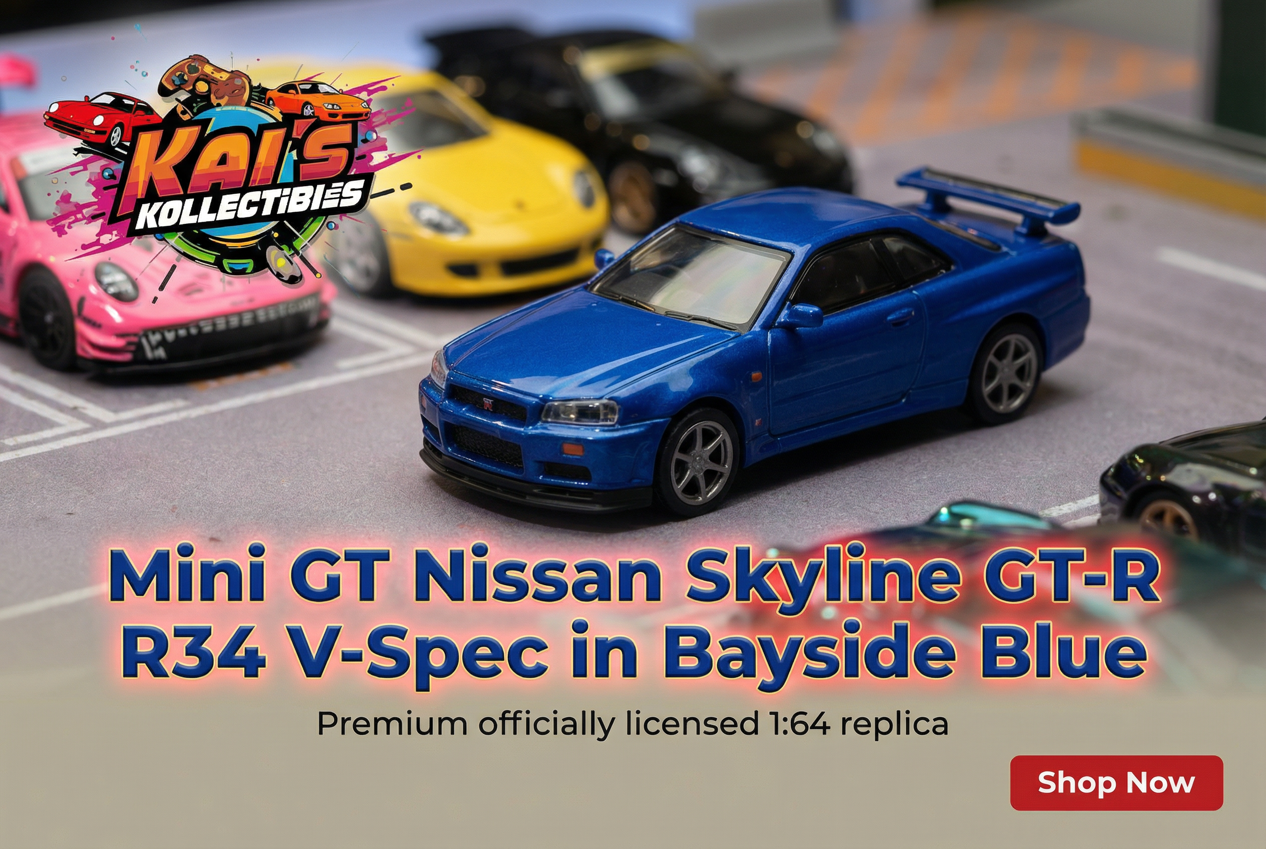 Mini GT 1:64 Nissan Skyline GT-R R34 V-Spec in Bayside Blue