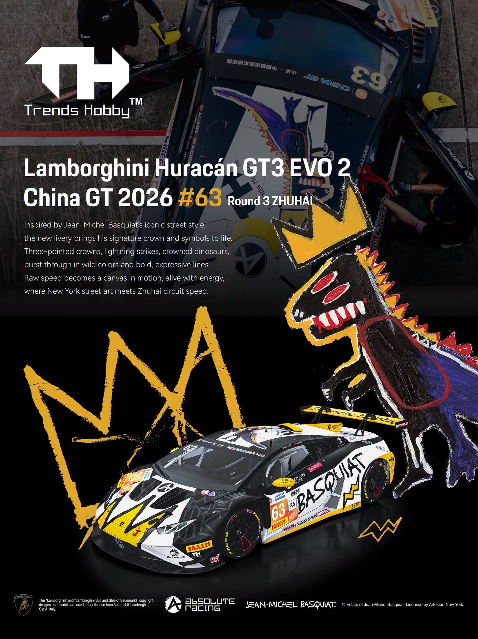 Trends Hobby 1:64 Lamborghini Huracán GT3 EVO2 #63 Basquiat Crowned Dinosaur | Pre-Order
