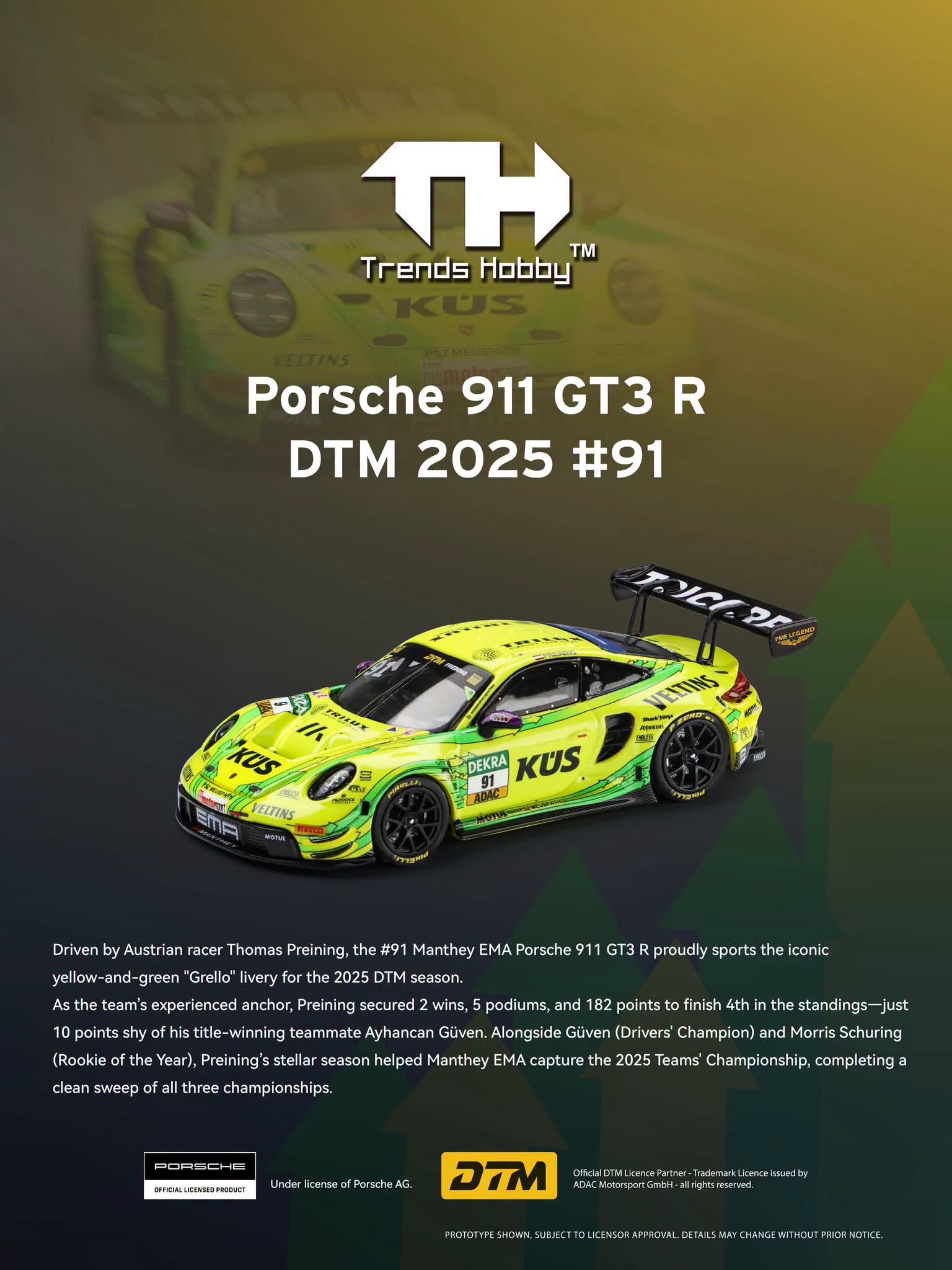 Trends Hobby 1:64 Porsche 911 GT3 R DTM #91 2025 Limited Edition | Pre-Order
