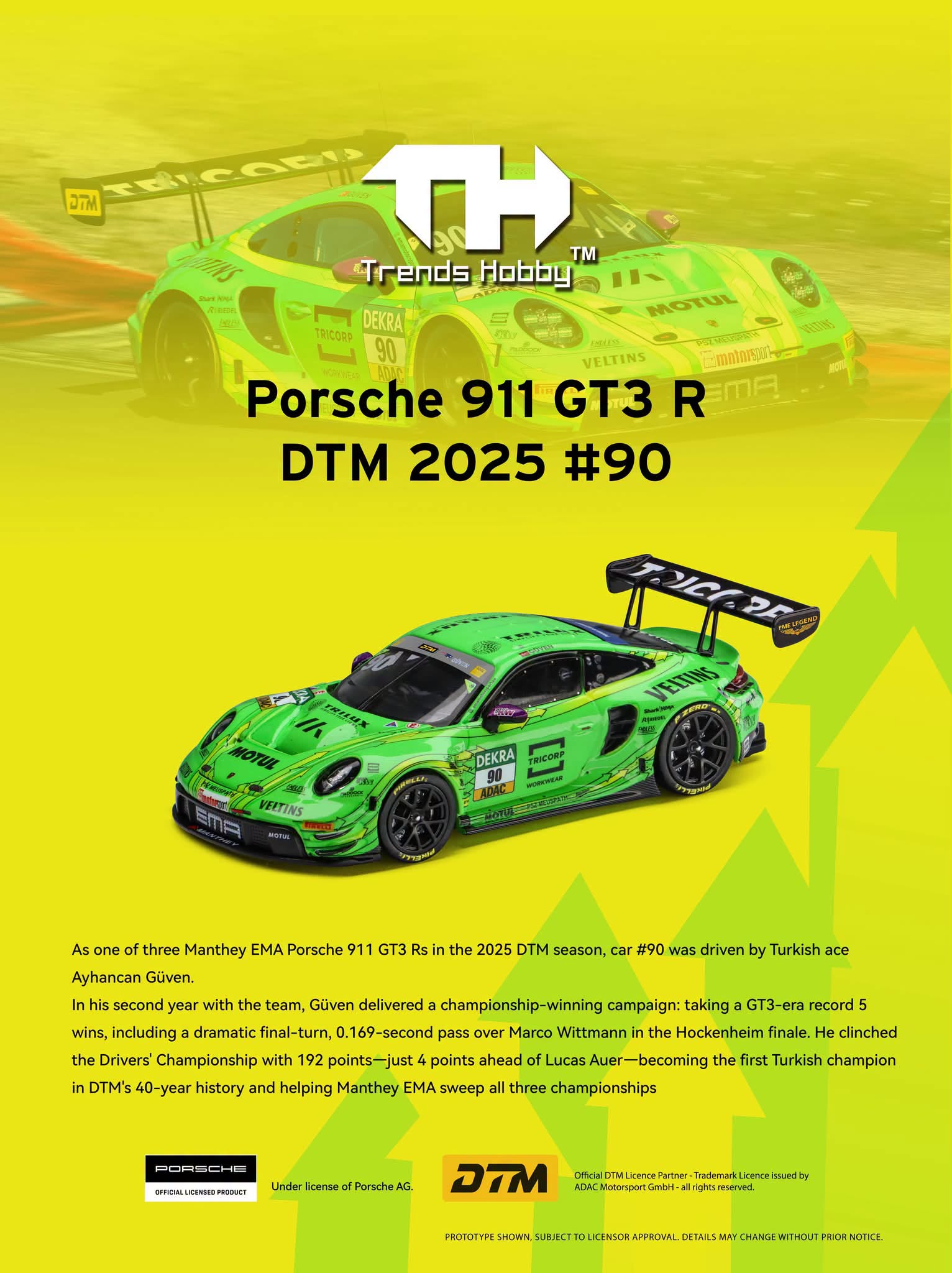 Trends Hobby 1:64 Porsche 911 GT3 R #90 2025 DTM Champion | Pre-Order