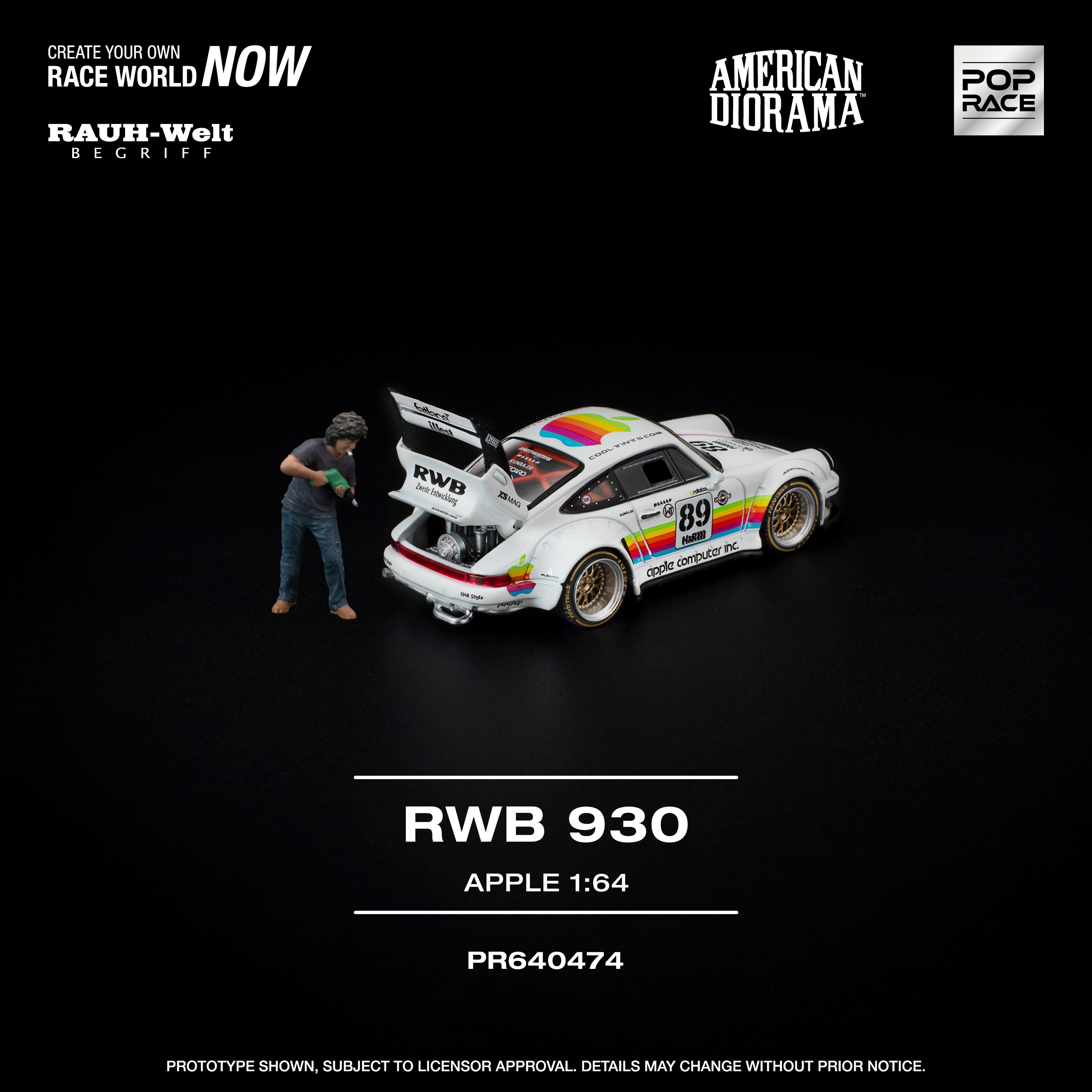 Pop Race 1:64 RWB Porsche 930 Apple w/ Akira Nakai Figure | Pre-Order