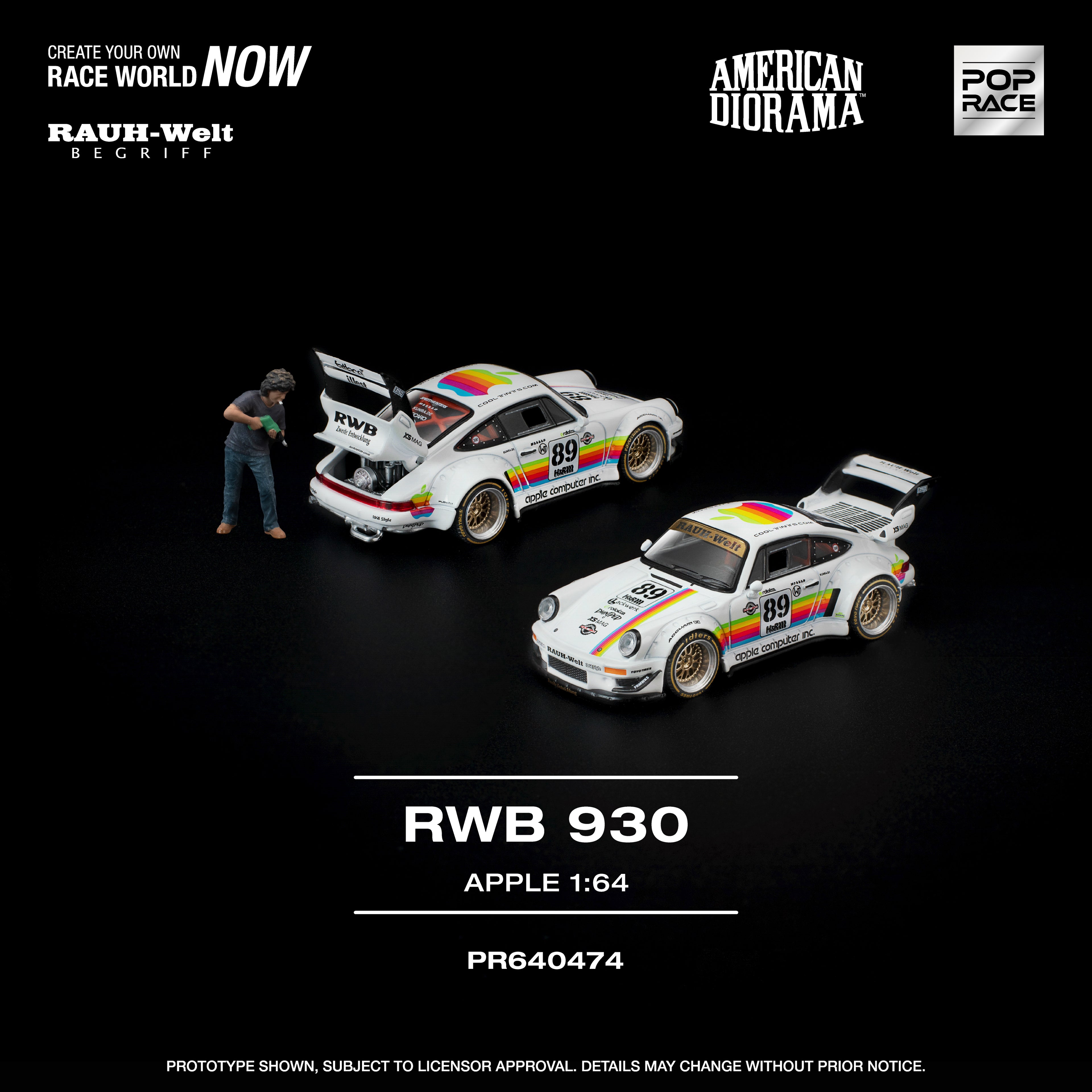 Pop Race 1:64 RWB Porsche 930 Apple w/ Akira Nakai Figure | Pre-Order