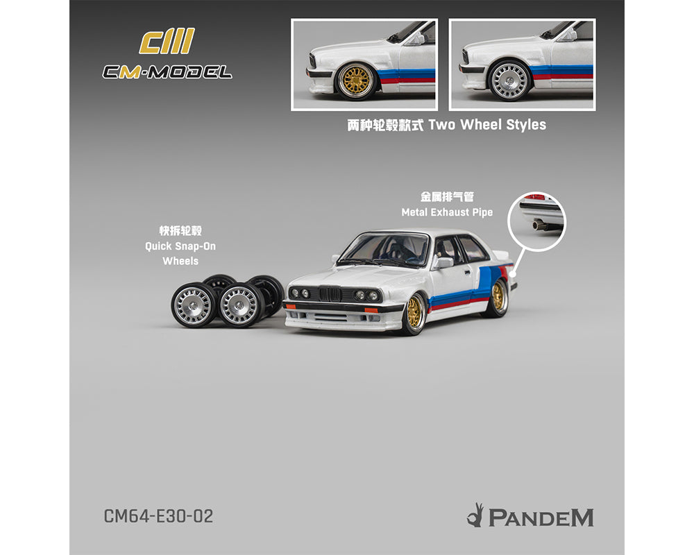 CM Model 1:64 BMW M3 E30 Alpine Pandem in White Tri-Stripes | Pre-Order