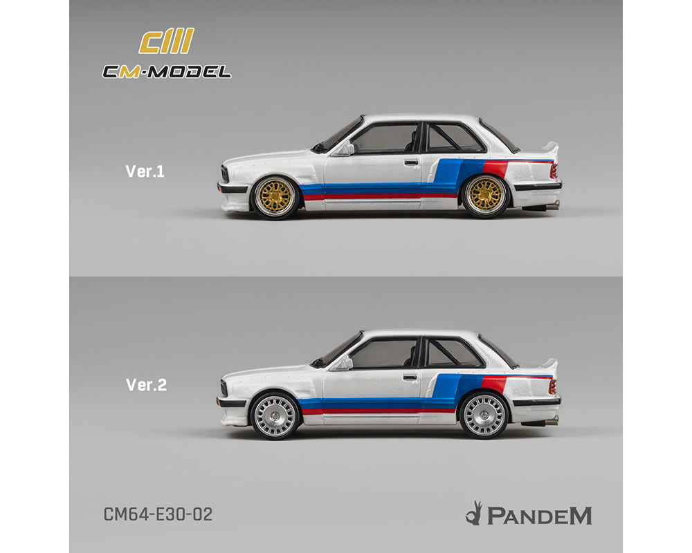 CM Model 1:64 BMW M3 E30 Alpine Pandem in White Tri-Stripes | Pre-Order