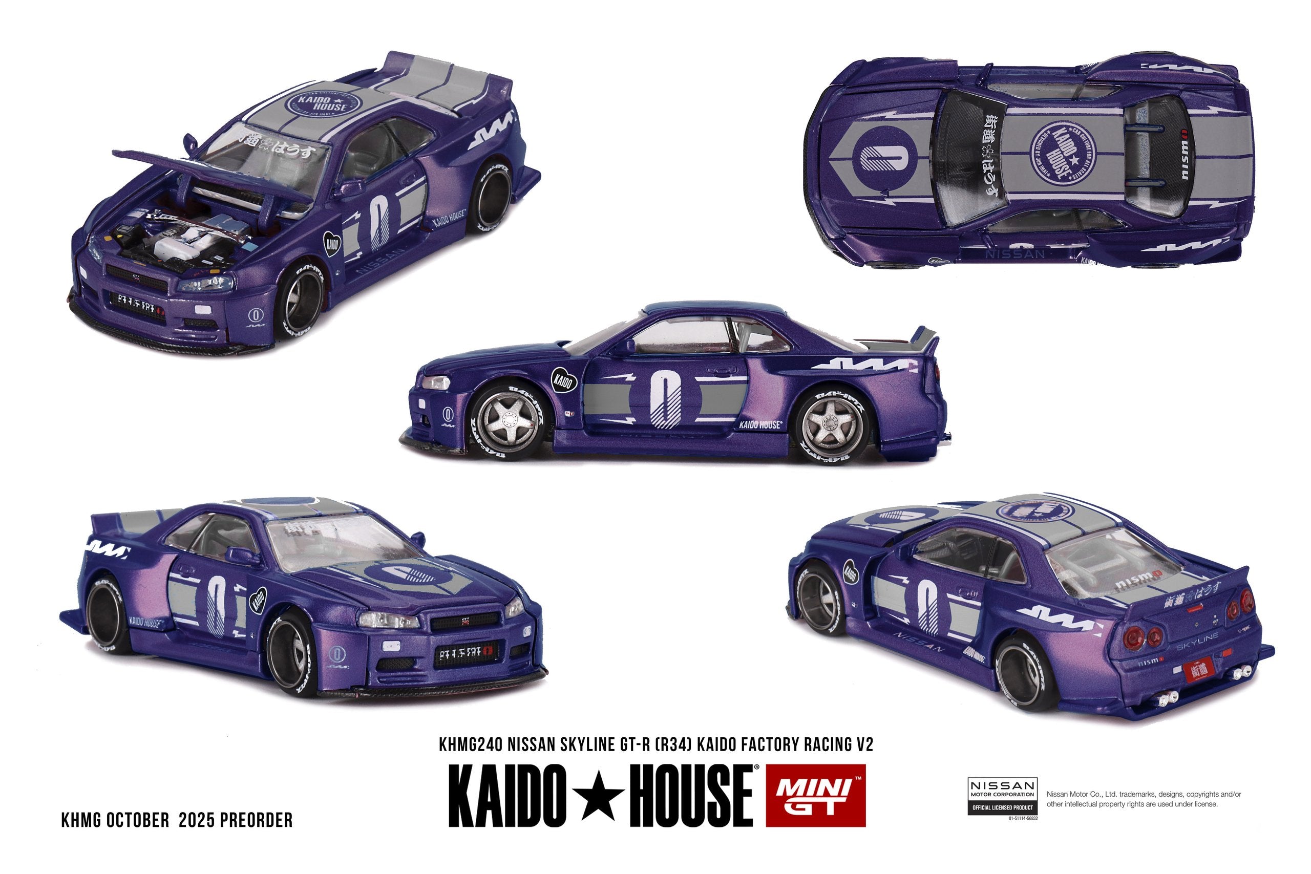 Kaido House x Mini GT 1:64 Nissan Skyline GT-R R34 V2 in Midnight Purple | Preorder