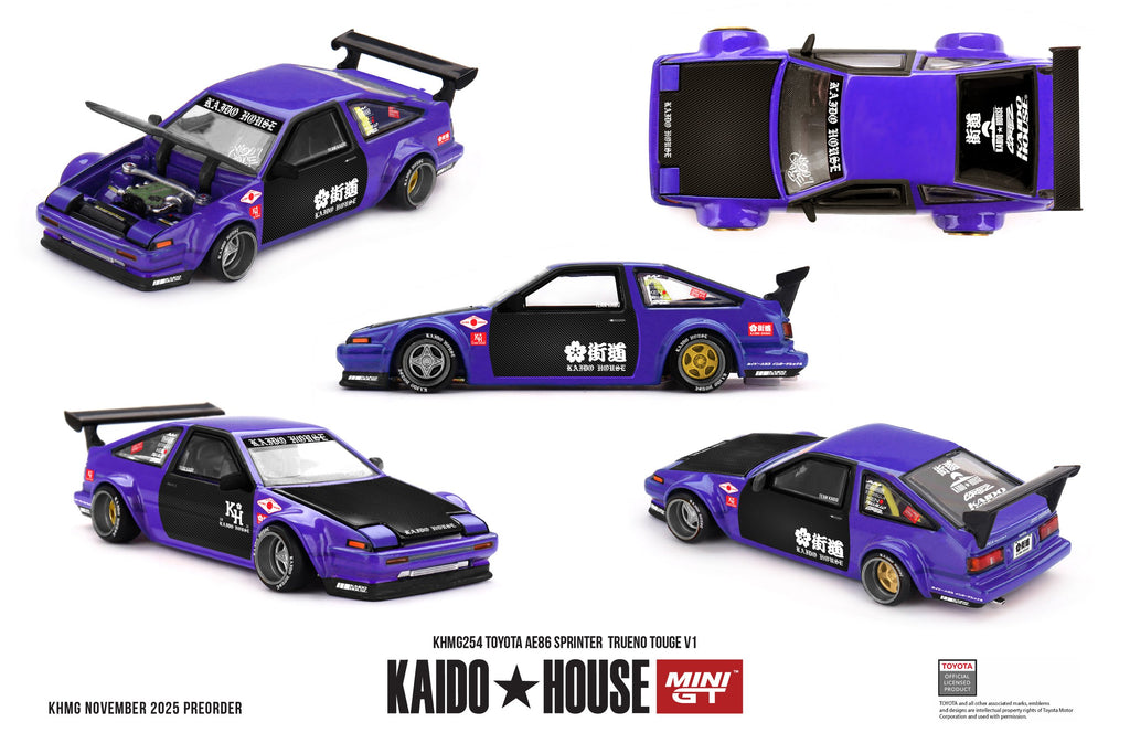 Kaido House x Mini GT 1:64 Toyota AE86 Sprinter Trueno TOUGE V1 in Blue | Preorder