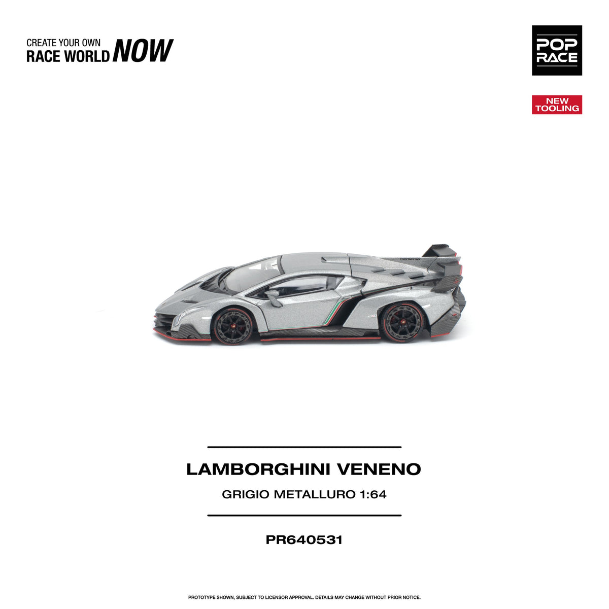 Pop Race 1:64 Lamborghini Veneno in Grigio Metalluro | Pre-Order