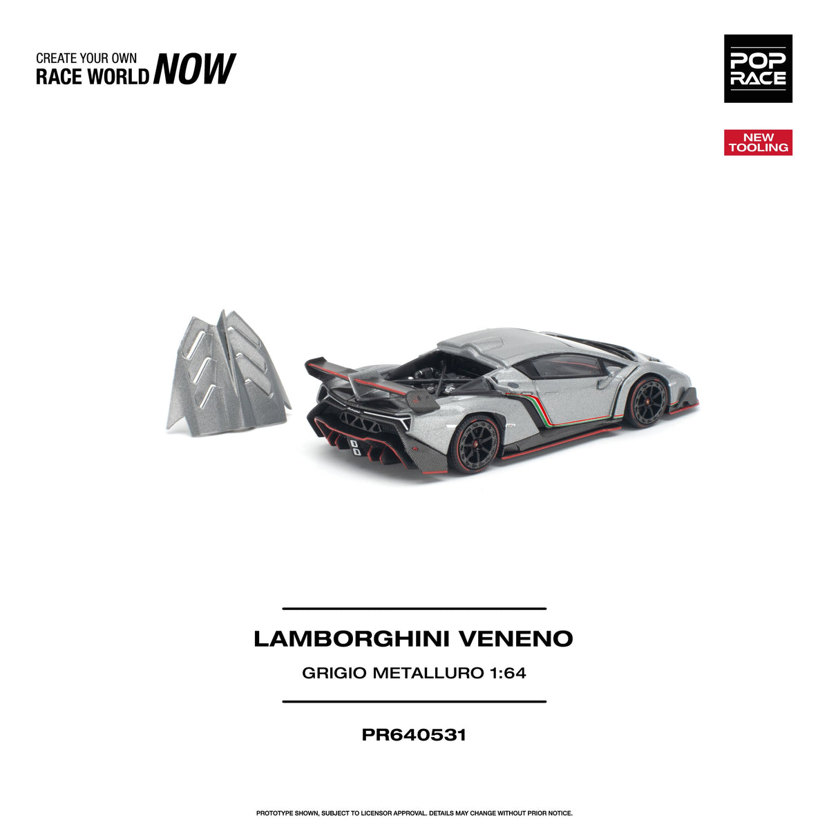 Pop Race 1:64 Lamborghini Veneno in Grigio Metalluro | Pre-Order