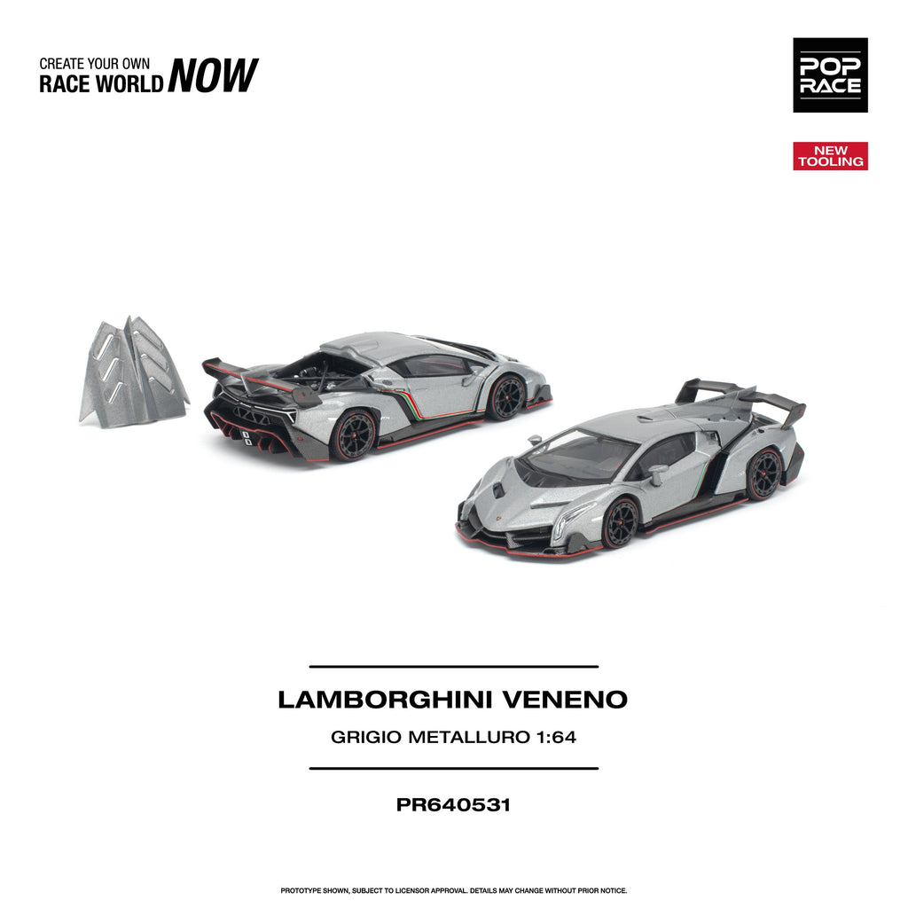 Pop Race 1:64 Lamborghini Veneno in Grigio Metalluro | Pre-Order