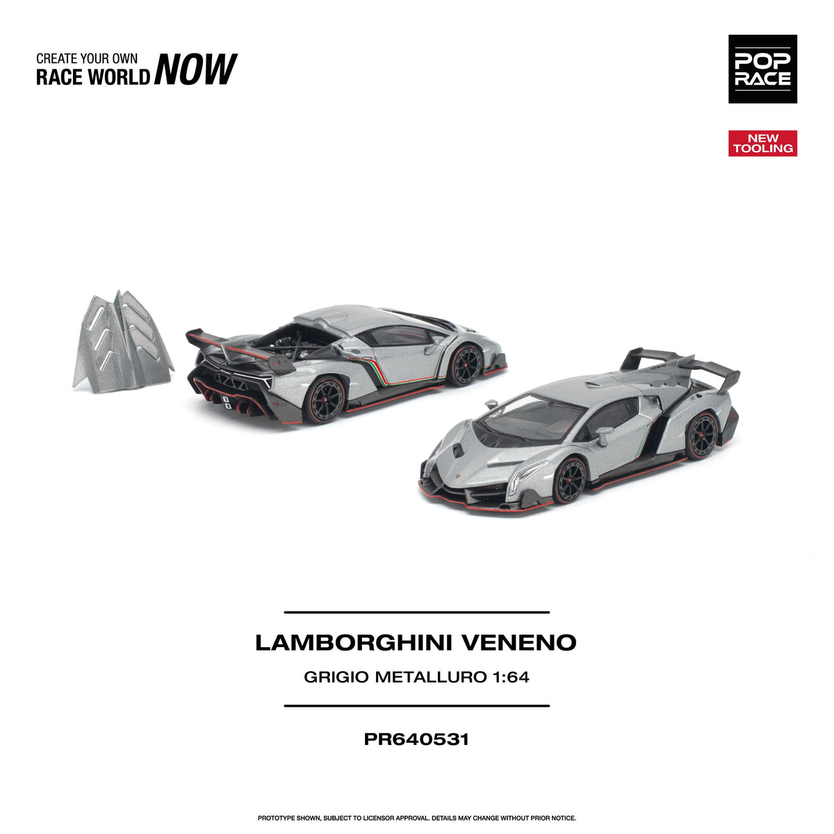 Pop Race 1:64 Lamborghini Veneno in Grigio Metalluro | Pre-Order