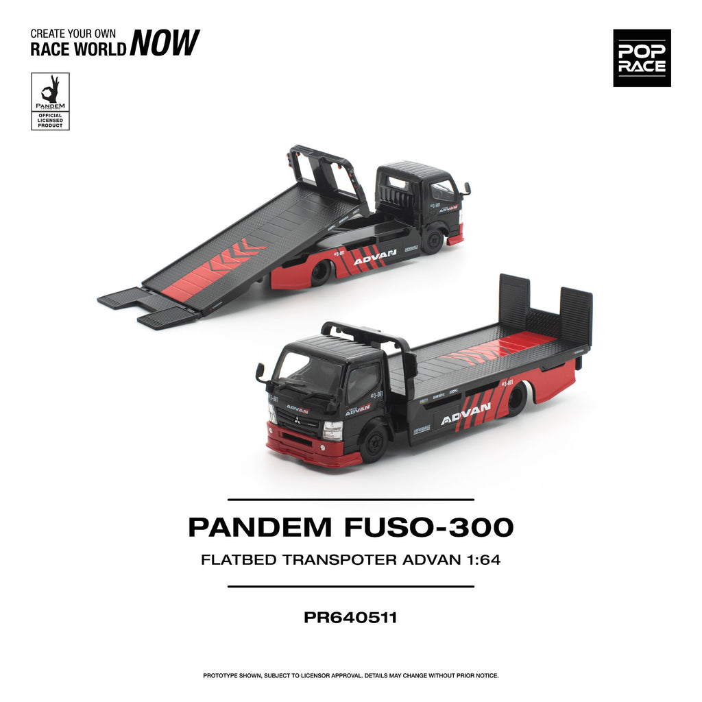 Pop Race 1:64 Pandem Fuso 300 Flatbed Transporter Advan | Pre-Order