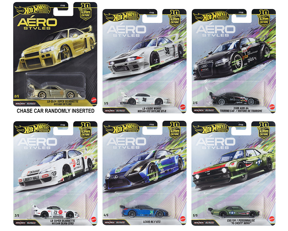 Hot Wheels Car Culture 10th Anniversary Aero Style | 5-Car Set or Sealed Case