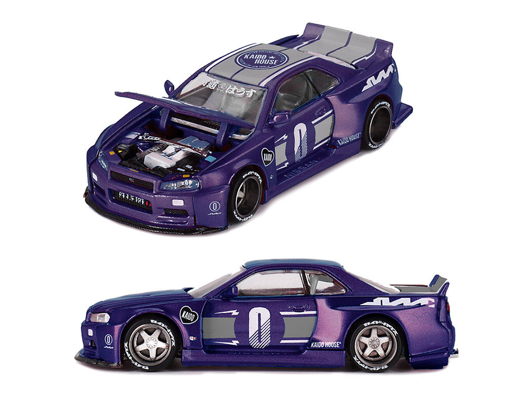 Kaido House x Mini GT 1:64 Nissan Skyline GT-R R34 V2 in Midnight Purple | Preorder