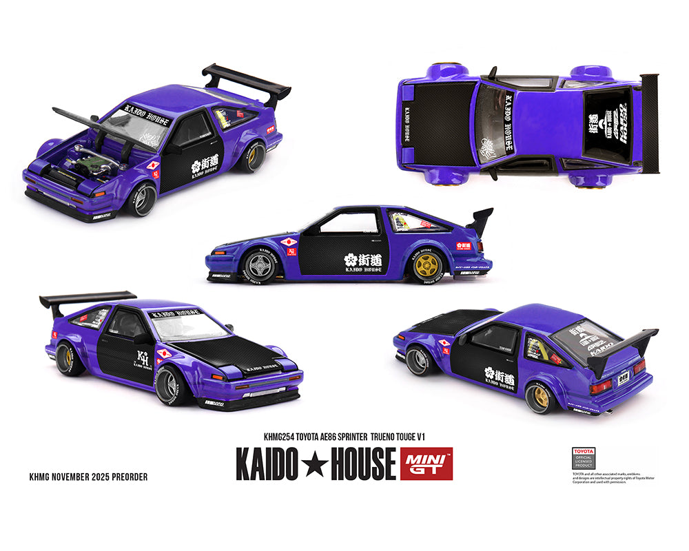 Kaido House x Mini GT 1:64 Toyota AE86 Sprinter Trueno TOUGE V1 in Blue | Preorder
