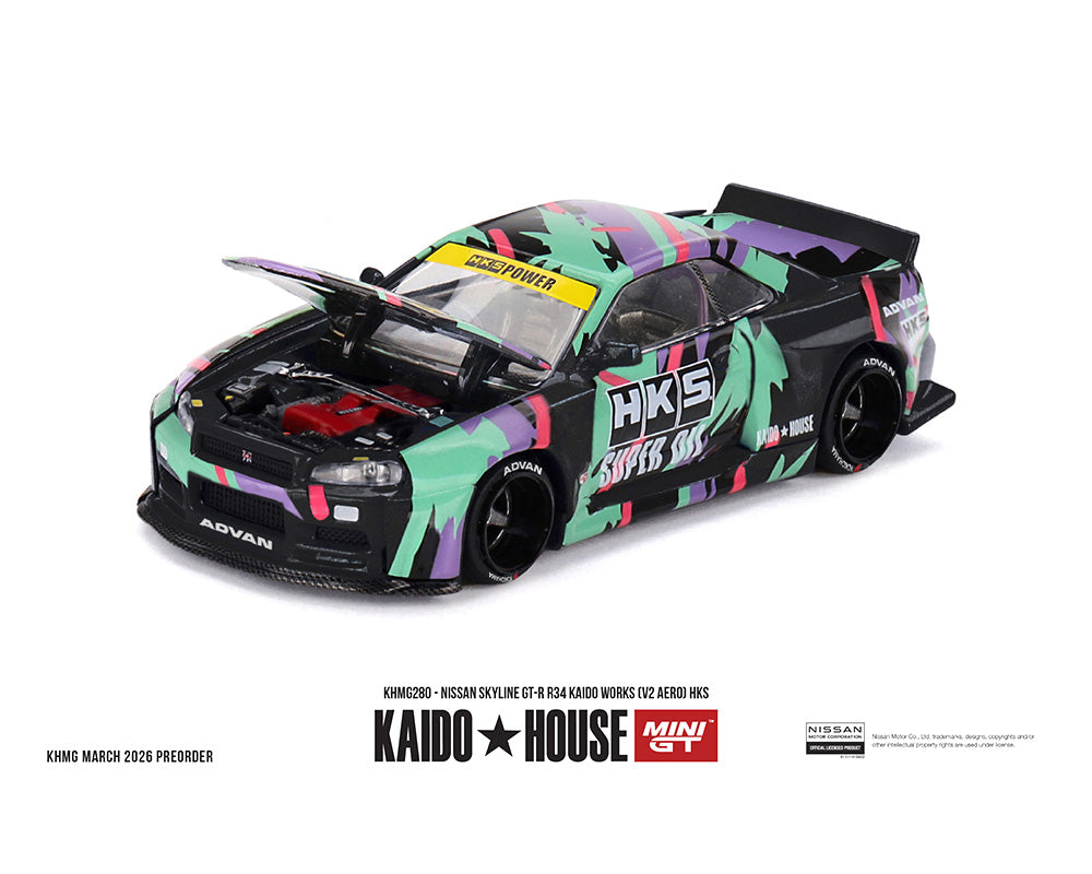 Kaido House x Mini GT 1:64 Nissan Skyline GT-R R34 V2 Aero HKS Limited Edition | Pre-Order