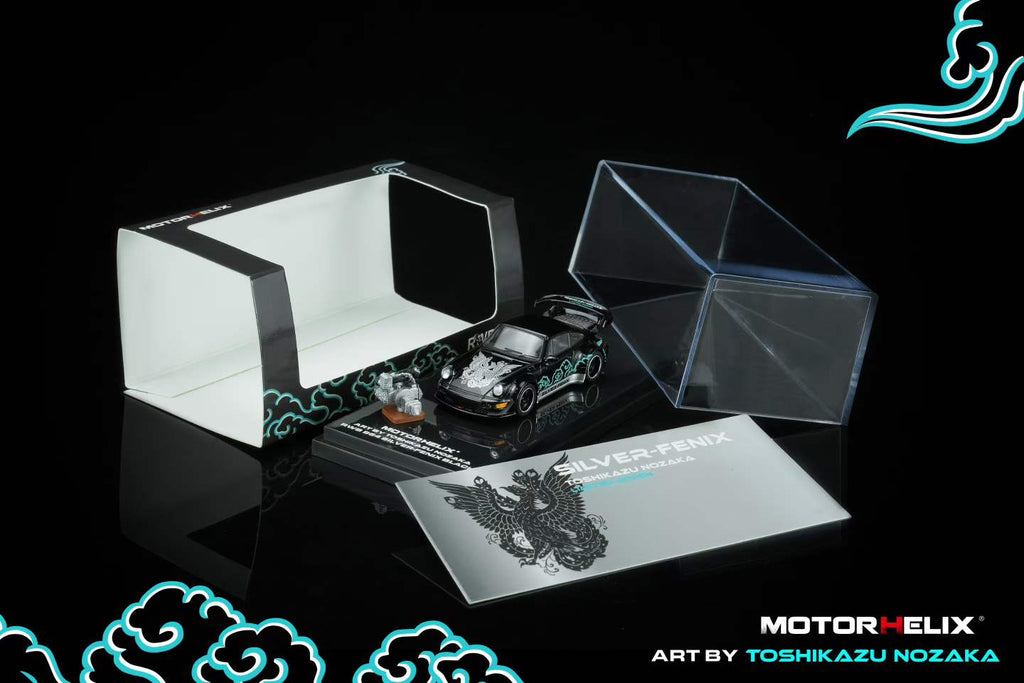 MotorHelix 1:64 RWB 964 Silver-Fenix Black | Pre-Order