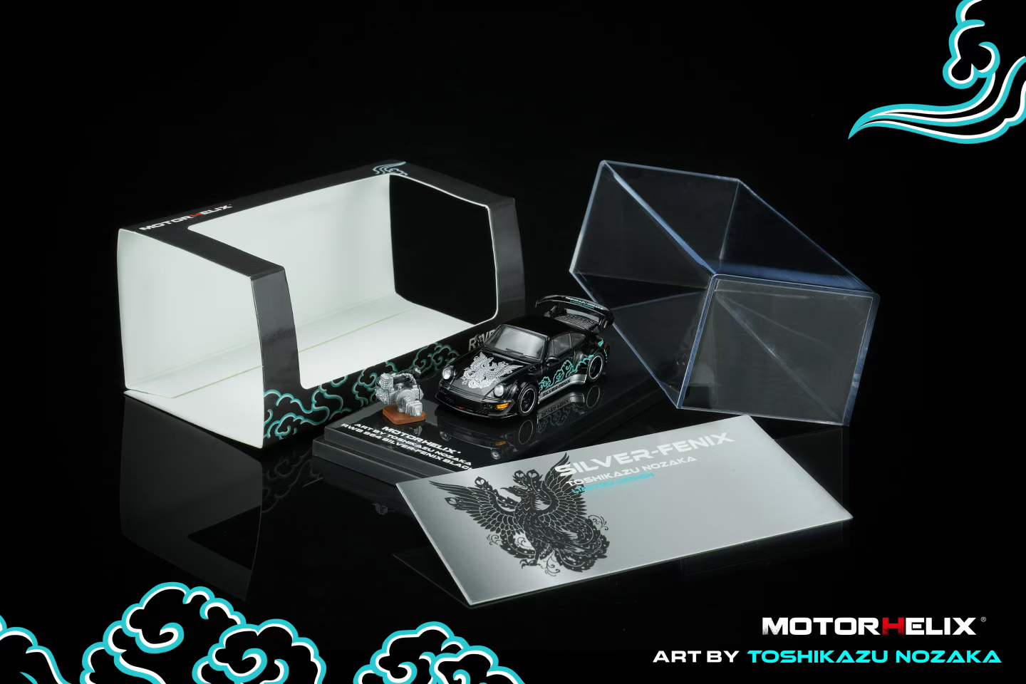 MotorHelix 1:64 RWB 964 Silver-Fenix Black | Pre-Order