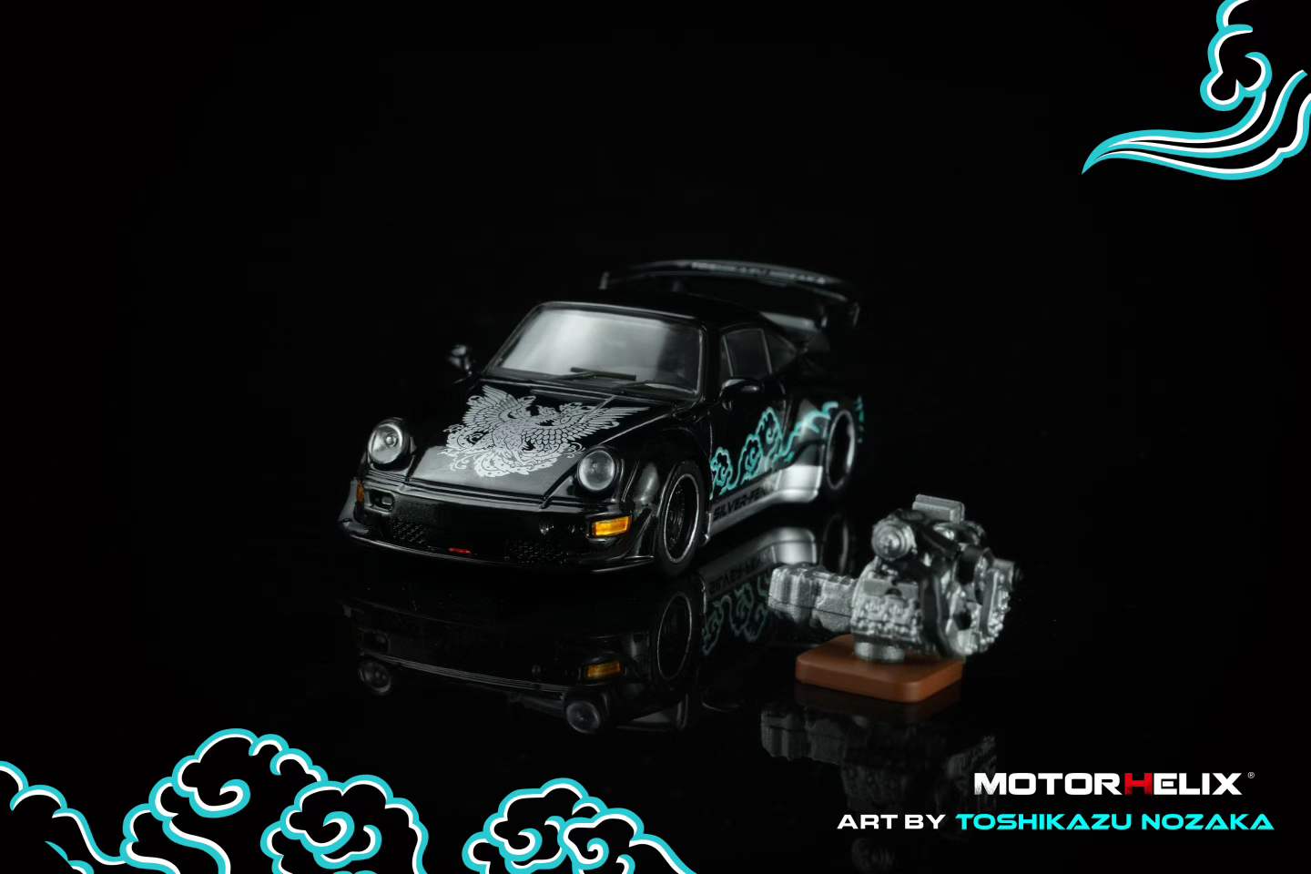 MotorHelix 1:64 RWB 964 Silver-Fenix Black | Pre-Order