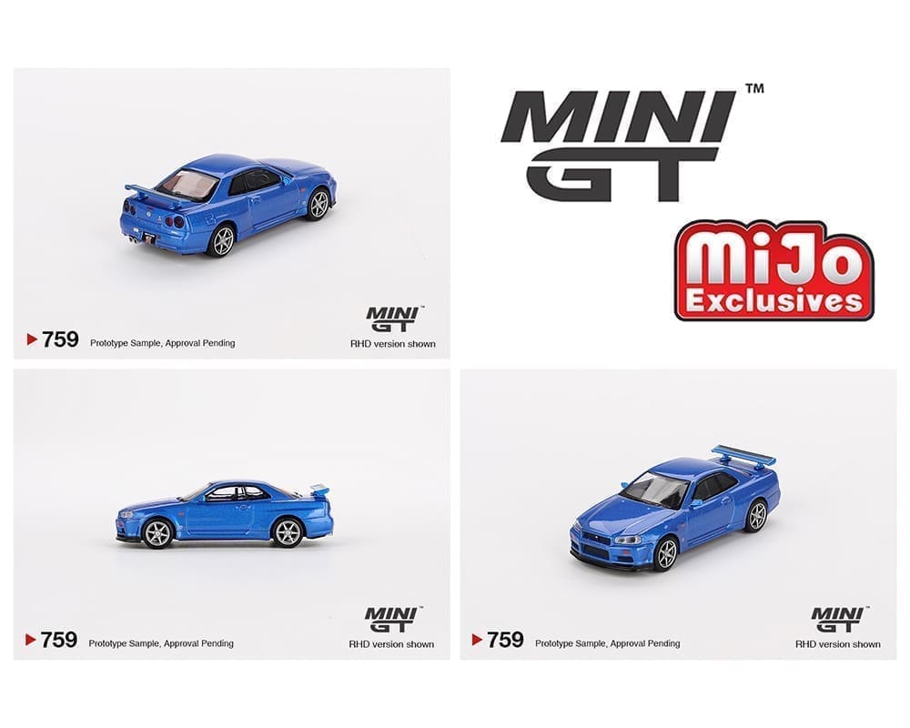 Mini GT 1:64 Nissan Skyline GT-R R34 V-Spec in Bayside Blue