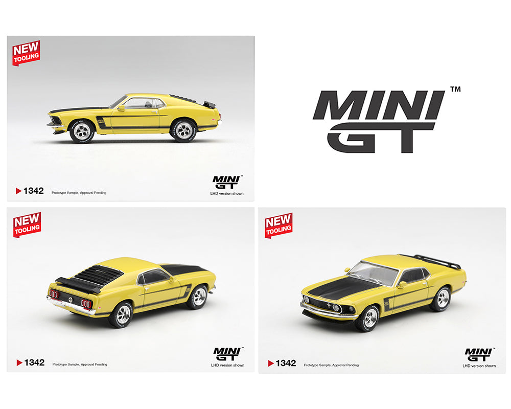Mini GT 1:64 Ford Mustang Boss 302 1969 Bright Yellow | Pre-Order