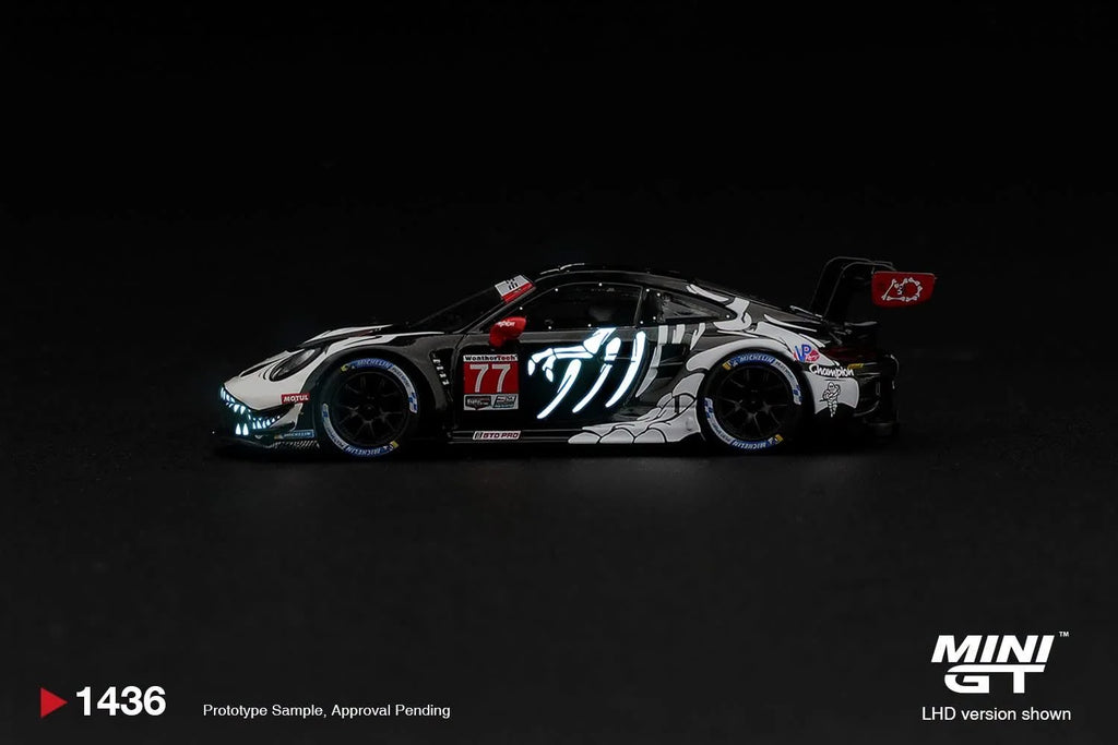 Mini GT 1:64 Porsche 911 GT3 R AO Racing “Skele-Glow Rexy” | Pre-Order