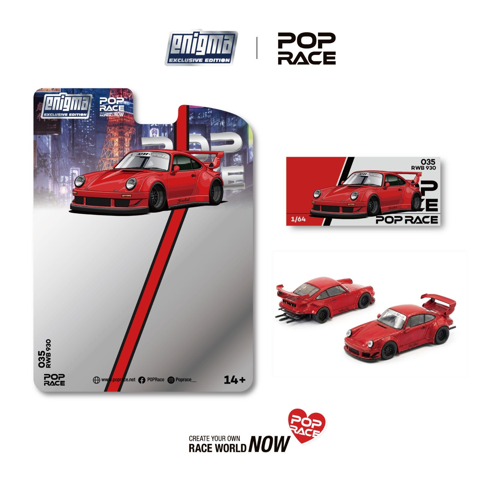 Pop Race x Enigma RWB 930 Red 1:64 – Kai's Kollectibles