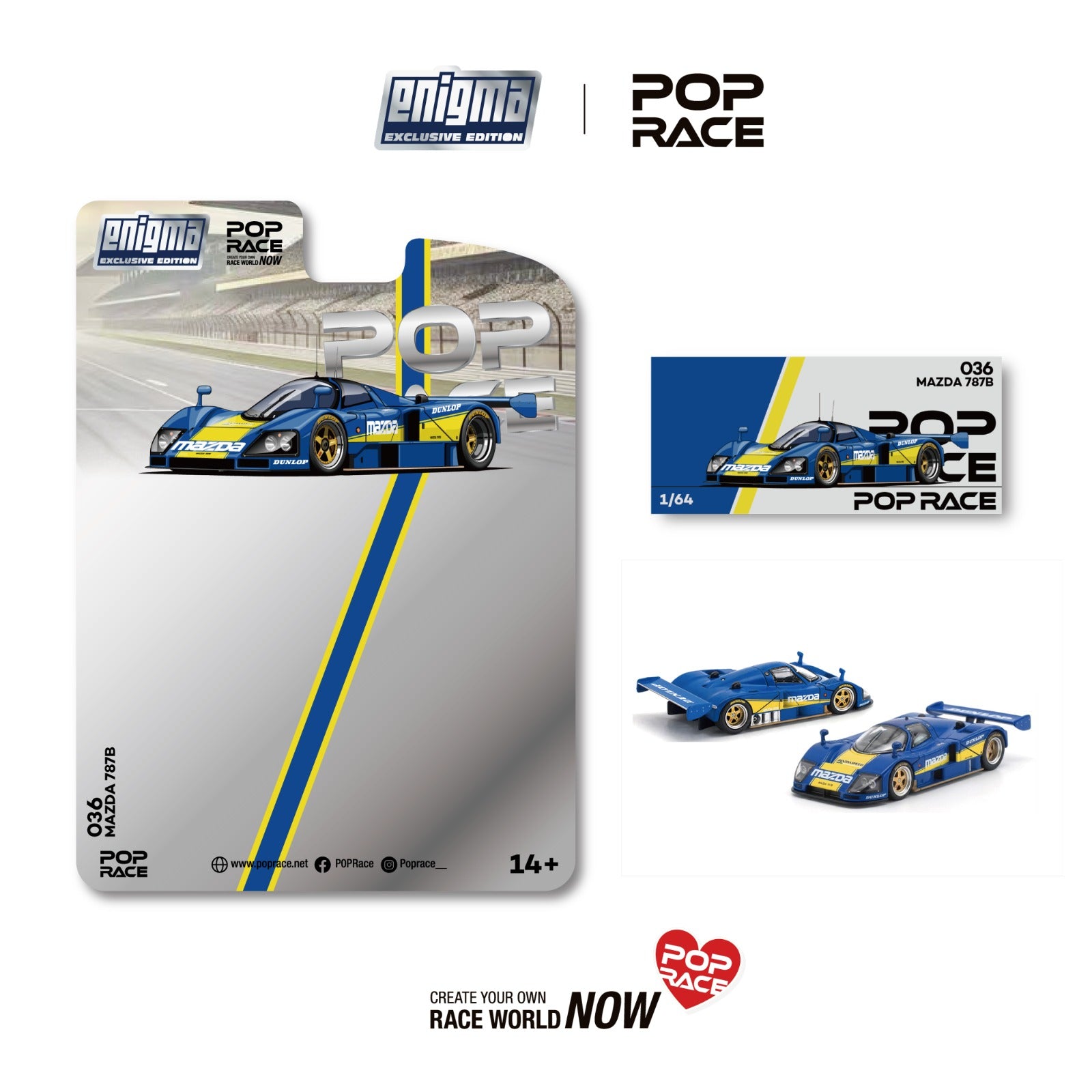 Pop Race x Enigma 1:64 Mazda 787B Racing Blue/Yellow | Pre-Order