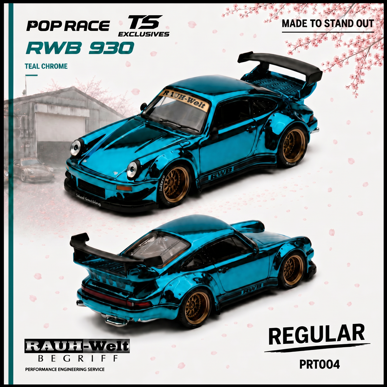 Pop Race x TS 1:64 RWB 930 in Teal Chrome | Pre-Order