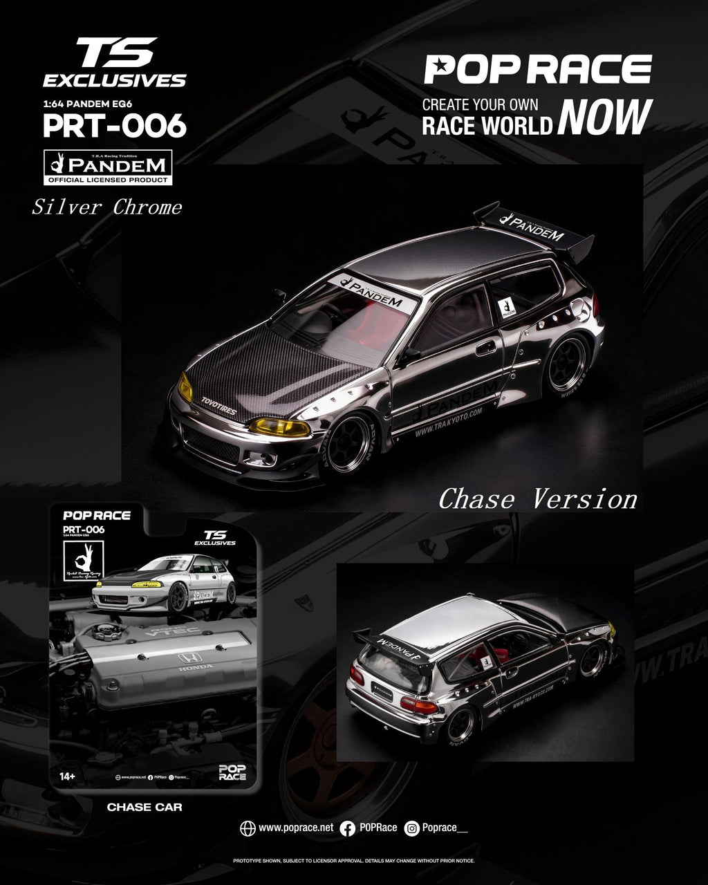 Pop Race x TS Exclusive 1:64 Pandem EG6 Silver Chrome | Pre-Order