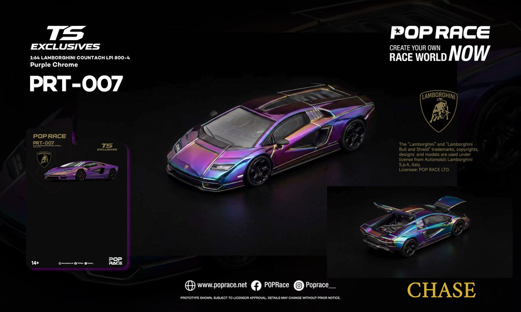 Pop Race x TS 1:64 Lamborghini Countach LPI 800-4 Purple Chrome | Pre-Order