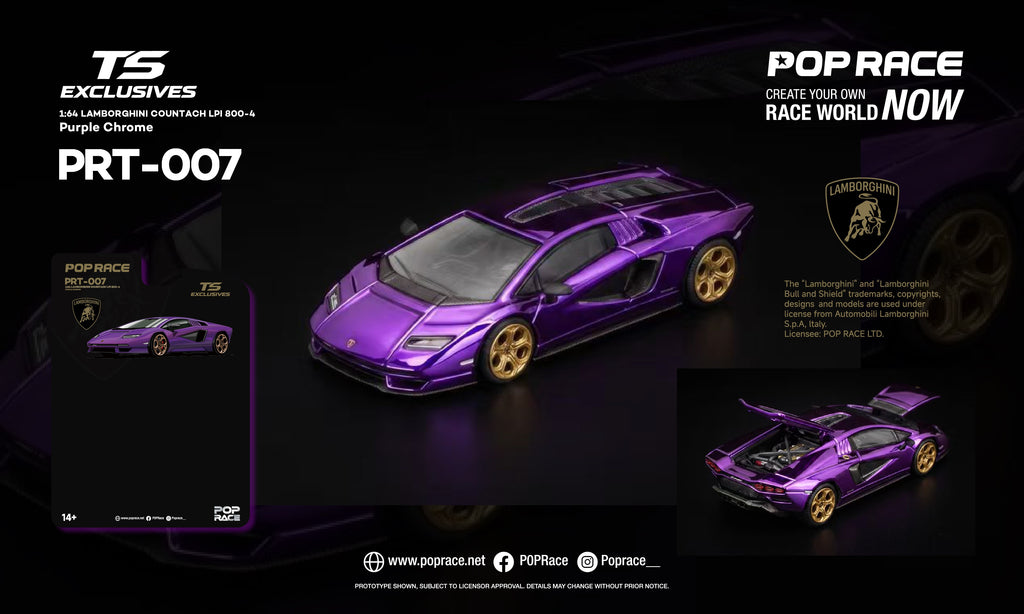 Pop Race x TS 1:64 Lamborghini Countach LPI 800-4 Purple Chrome | Pre-Order