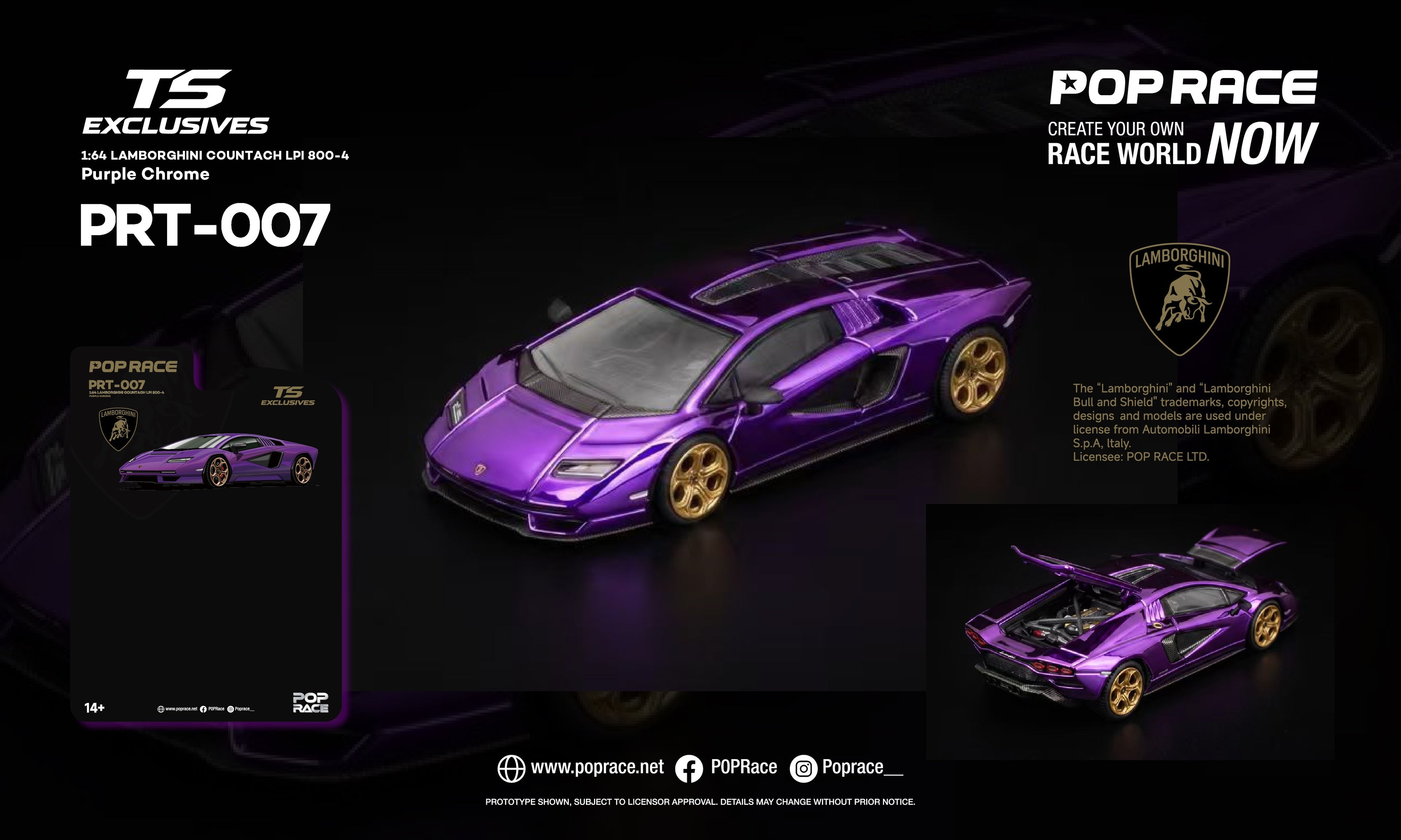 Pop Race x TS 1:64 Lamborghini Countach LPI 800-4 Purple Chrome | Pre-Order