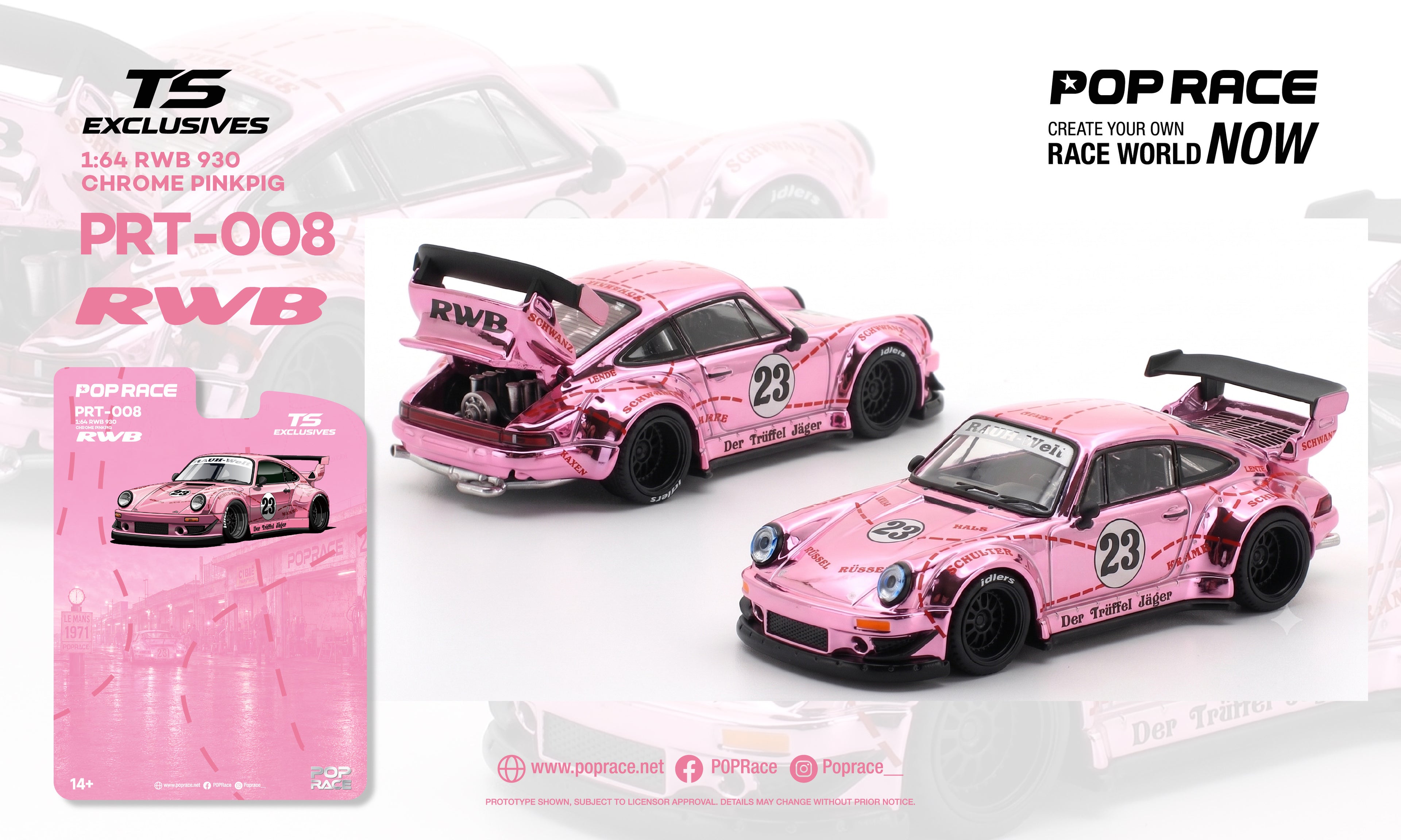 Pop Race x TS 1:64 RWB 930 Chrome Pink Pig | Pre-Order