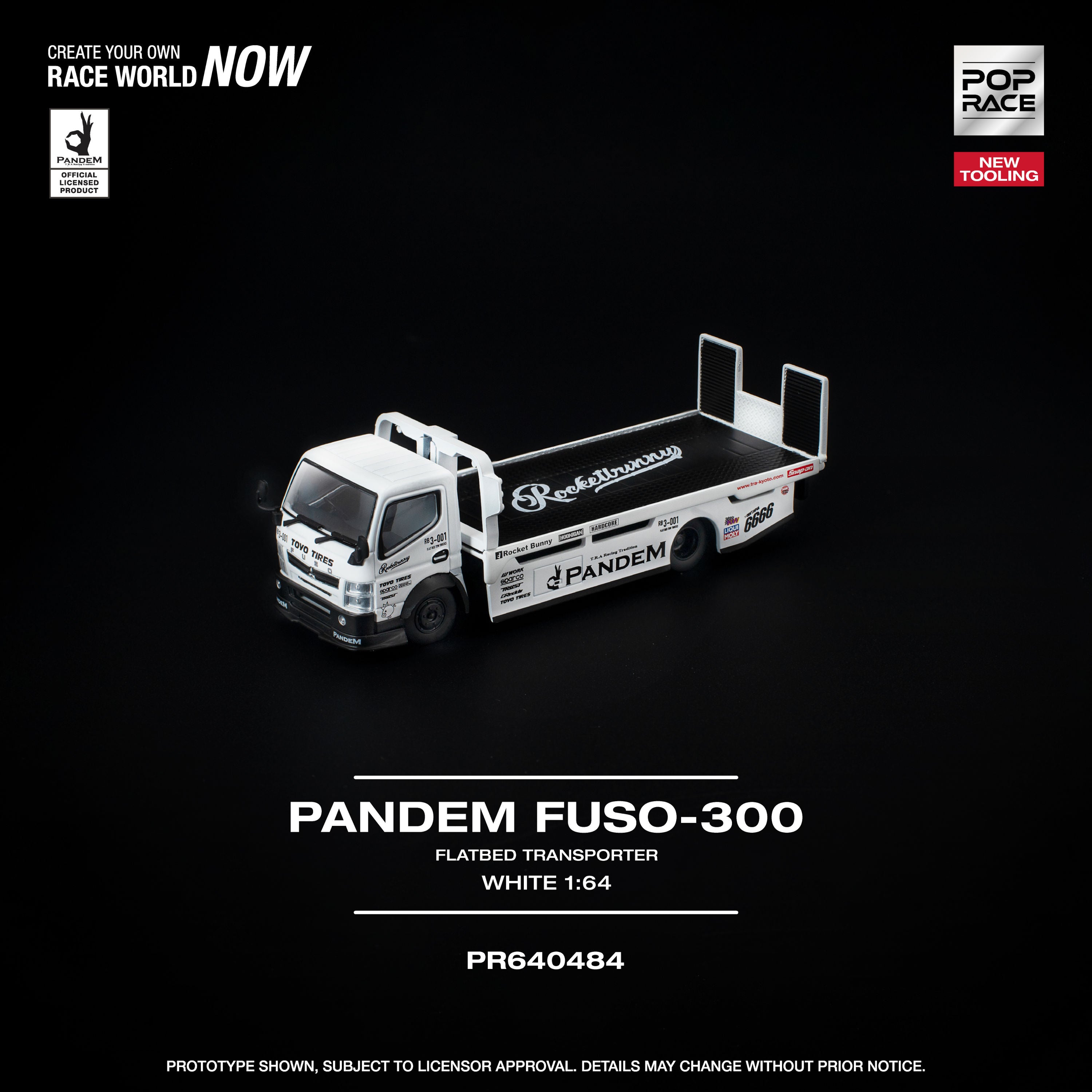 Pop Race 1:64 Pandem Fuso 300 Flatbed Transporter in White | Pre-Order
