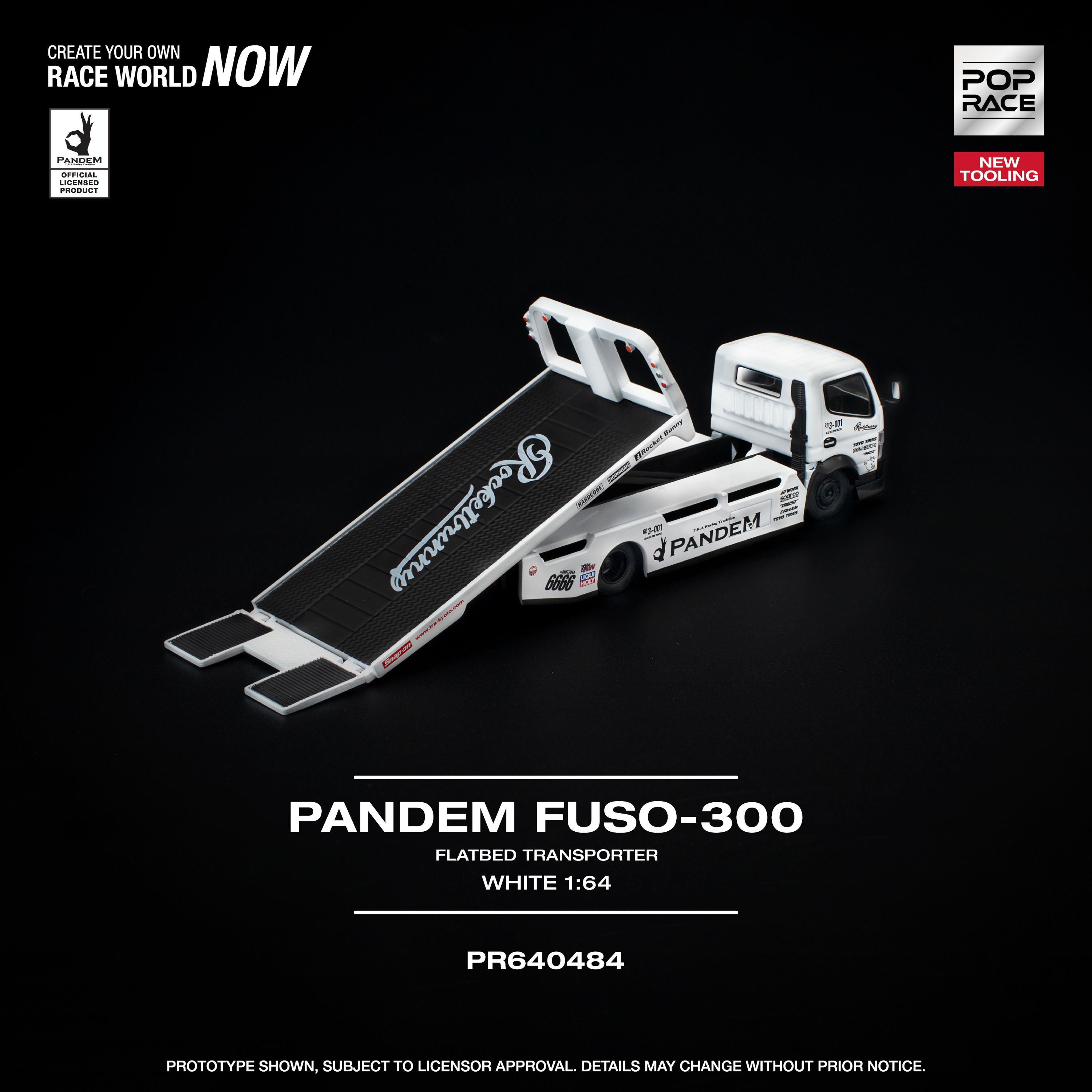 Pop Race 1:64 Pandem Fuso 300 Flatbed Transporter in White | Pre-Order
