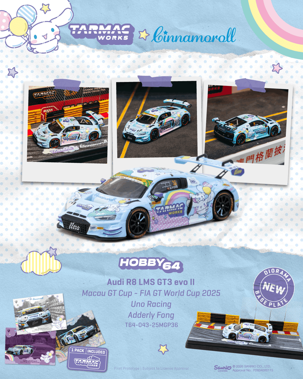 Tarmac Works 1:64 Audi R8 LMS GT3 Cinnamoroll GT World Cup Combo Set | Pre-Order