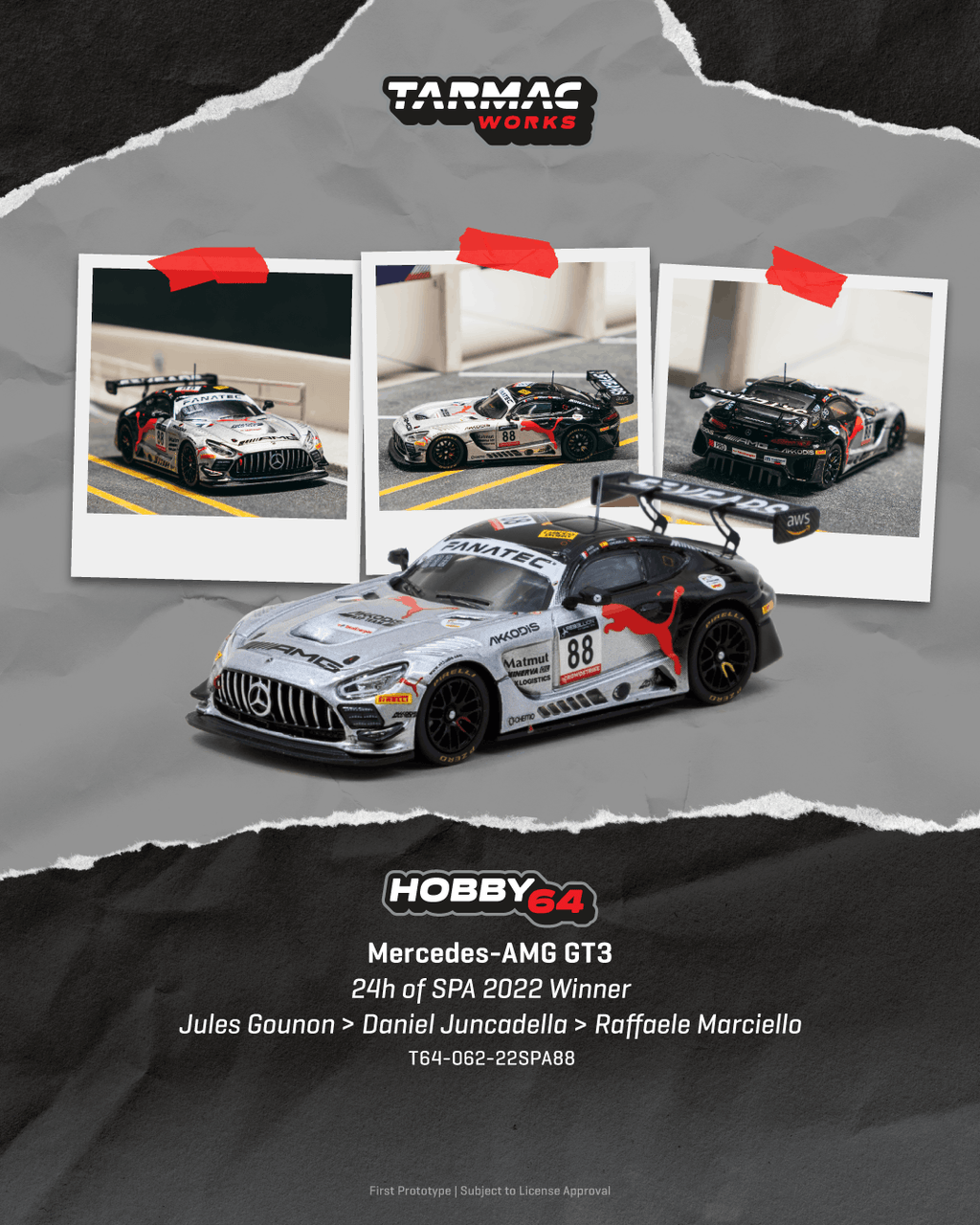 Tarmac Works 1:64 Mercedes-AMG GT3 #88 2022 Spa 24H Winner | Pre-Order