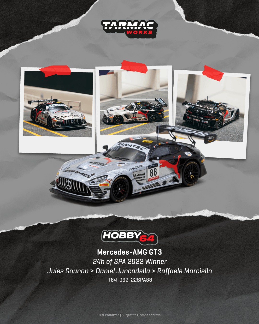 Tarmac Works 1:64 Mercedes-AMG GT3 #88 2022 Spa 24H Winner | Pre-Order