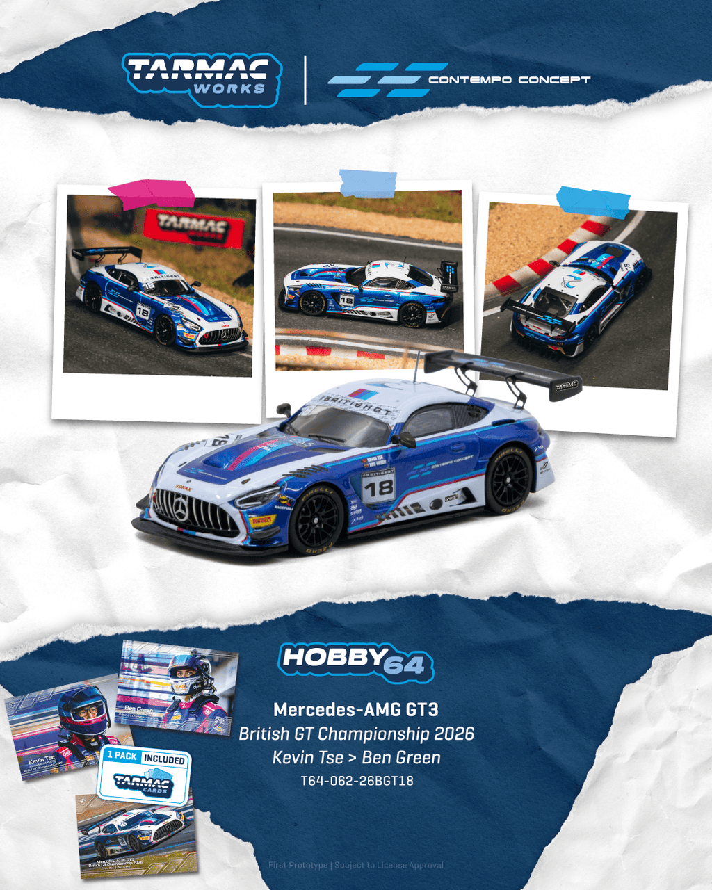 Tarmac Works 1:64 Mercedes-AMG GT3 #18 British GT Trading Card Set | Pre-Order