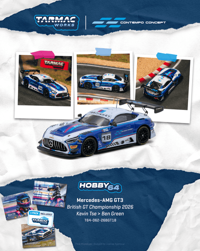 Tarmac Works 1:64 Mercedes-AMG GT3 #18 British GT Trading Card Set | Pre-Order