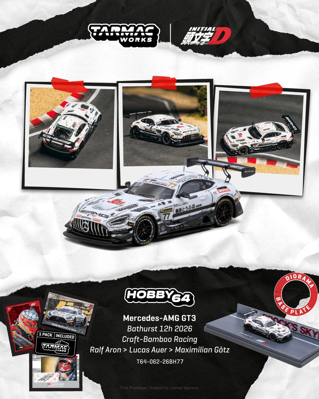 Tarmac Works 1:64 Mercedes-AMG GT3 Bathurst 12H 2026 Craft-Bamboo Racing + Trading Cards | Pre-Order