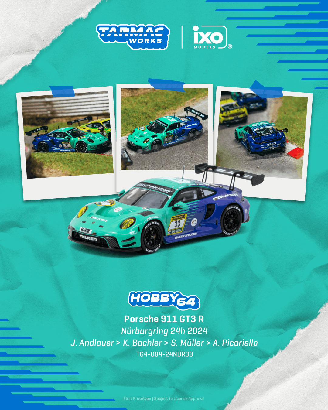 Tarmac Works 1:64 Porsche 911 GT3 R Falken Nürburgring 24H 2024 | Pre-Order